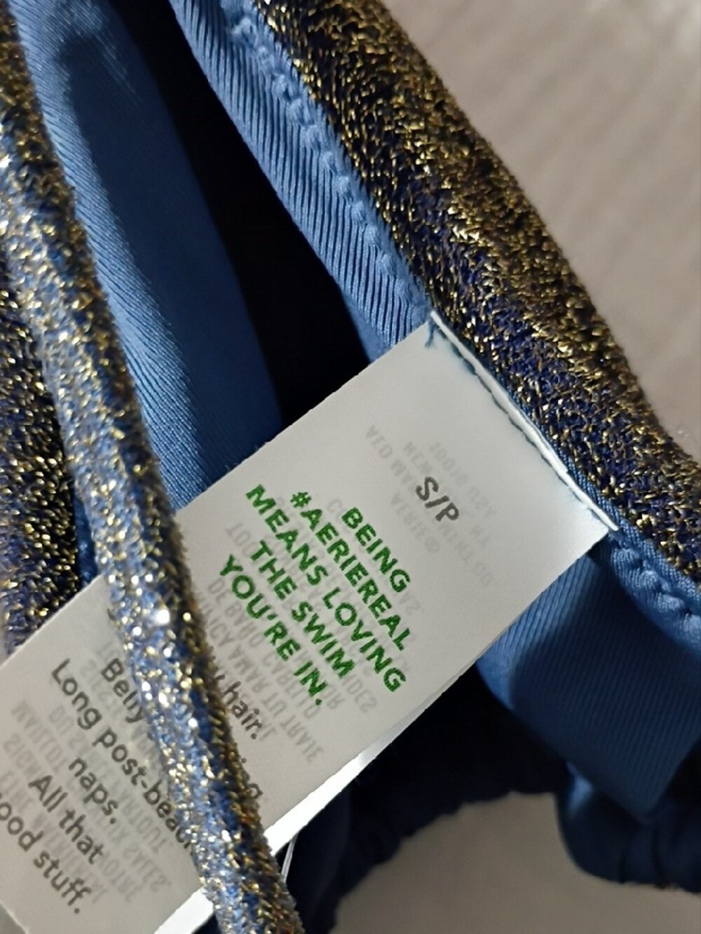 aerie Metallic Two-Tone Triangle Bikini Top - Navy & Blue with Gold Shimmer NWT - Picture 8 of 8
